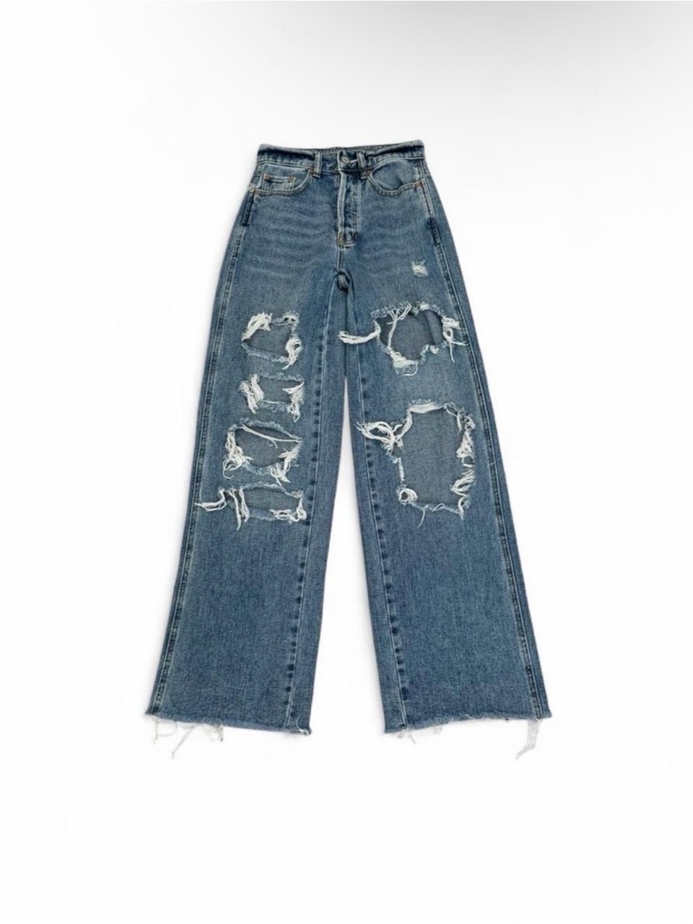 100% Cotton PacSun Women's Light Blue Distressed Wide-Leg Jeans